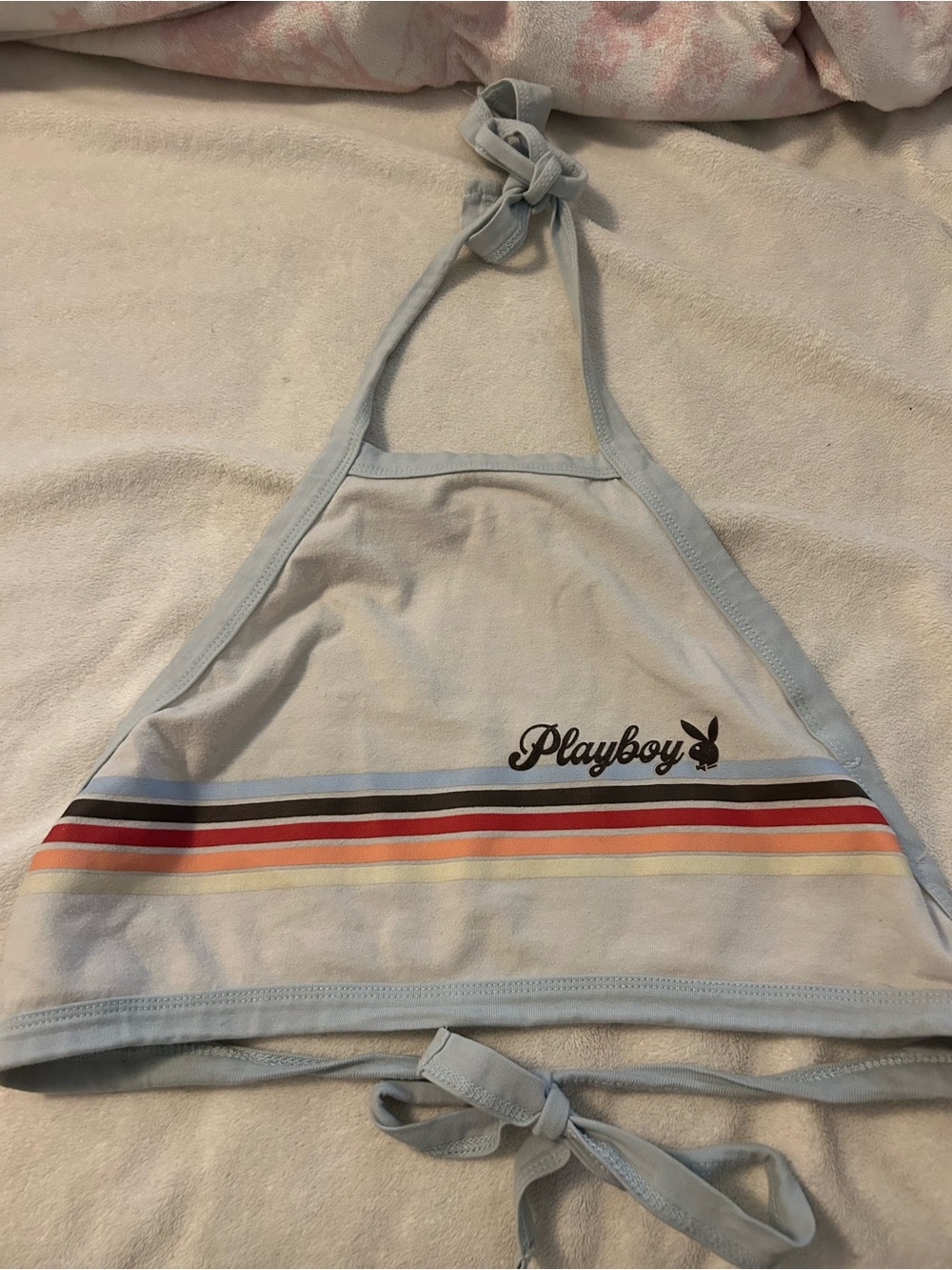 PLAYBOY Light Blue Halter Top with Rainbow Stripes